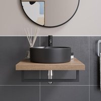 Vitusso Garda Wood Wall Hung Countertop Basin Shelf & Lyon Black Basin - 500mm