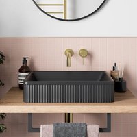 Affine Fluted Countertop Basin Matt Black - 503 x 365mm
