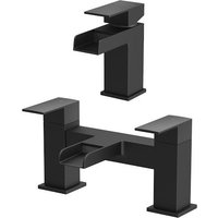 Architeckt Dakota Basin Mixer Waterfall Tap and Bath Mixer Waterfall Tap Set - Black Finish