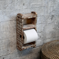 White Washed Vintage Box Toilet Roll Holder, White