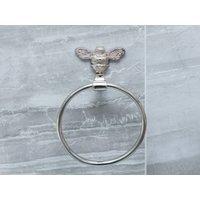 Brass Bee Bathroom Towel Ring With Bee, Silver