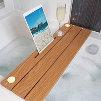 Solid Oak iPad Bath Caddy With Candle Holder, Natural