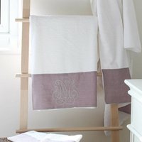 White Embroidered Linen Edged Towel, White