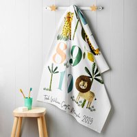 Children's Personalised Safari Animals Towel, Green/Multi-Coloured/Yellow