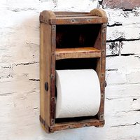 Wooden Bathroom Wall Toilet Roll Holder, Brown/Natural
