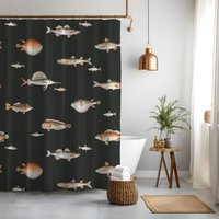 Vintage Fish Illustration Fabric Shower Curtain