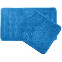 Orkney Blue Crosshatch 2 Piece Bath Mat Set