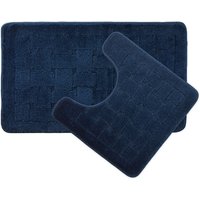 Orkney Navy Blue Crosshatch 2 Piece Bath Mat Set