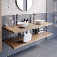 Vitusso Garda Wood Wall Hung Double Countertop Basin Shelves & Morlaix White Basins - 1100mm