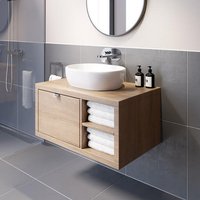 Vitusso Garda Wood Wall Hung Countertop Vanity Unit with St Tropez White Basin - 800mm - RH Shelves