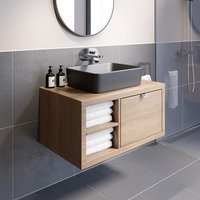Vitusso Garda Wood Wall Hung Countertop Vanity Unit with Croix Black Basin - 800mm - LH Shelves