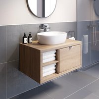 Vitusso Garda Wood Wall Hung Countertop Vanity Unit with St Tropez White Basin - 800mm - LH Shelves