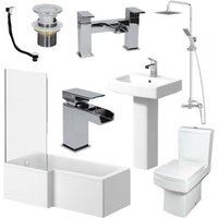 Affine Royan Bathroom Suite with 1600mm LH Bath, Toilet, Basin, Taps, Shower, Screen & Waste
