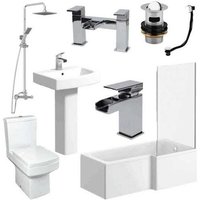 Affine Royan Bathroom Suite with 1600mm RH Bath, Toilet, Basin, Taps, Shower, Screen & Waste