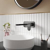 Aquari Contour Brushed Pewter Wall Mounted Fluted Basin Mixer Tap with Plate