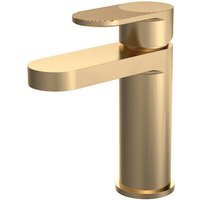 Aquari Contour Brushed Brass Fluted Basin Mixer Tap with Waste