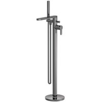 Aquari Curvo Brushed Pewter Freestanding Bath Shower Mixer Tap with Kit