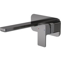 Aquari Quadro Brushed Pewter Wall Mounted Basin Mixer Tap with Plate