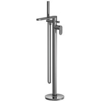Aquari Contour Brushed Pewter Freestanding Fluted Bath Shower Mixer Tap with Kit