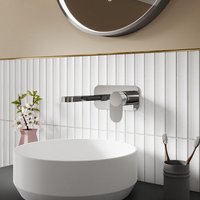 Aquari Contour Chrome Wall Mounted Fluted Basin Mixer Tap with Plate