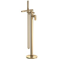 Aquari Contour Brushed Brass Freestanding Fluted Bath Shower Mixer Tap with Kit