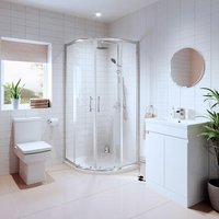 Affine Royan Bathroom Suite with 800mm Luxura Quadrant Enclosure, Toilet & Artis Vanity Unit 600mm