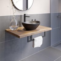 Vitusso Garda Wood Wall Hung Countertop Basin Shelf & Roubaix Black Basin - 600mm