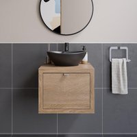 Vitusso Garda Wood Wall Hung Countertop Vanity Unit with Roubaix Black Basin - 500mm