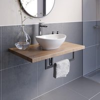 Vitusso Garda Wood Wall Hung Countertop Basin Shelf & Roubaix White Basin - 600mm