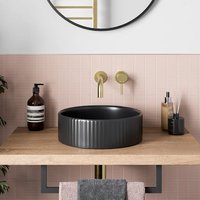 Affine Fluted Countertop Basin Matt Black - 360 x 360mm