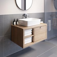 Vitusso Garda Wood Wall Hung Countertop Vanity Unit with Croix White Basin - 800mm - LH Shelves