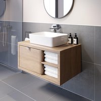 Vitusso Garda Wood Wall Hung Countertop Vanity Unit with Croix White Basin - 800mm - RH Shelves