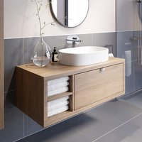 Vitusso Garda Wood Wall Hung Countertop Vanity Unit with Lorient White Basin - 1100mm - LH Shelves