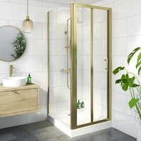 Luxura Bifold Shower Enclosure 800 x 700mm with Raised Tray and Waste - 6mm Brushed Brass