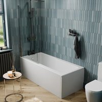 Affine Straight 1700 x 750mm Shower Bath, Chrome Square Shower Screen and Front & End Panel