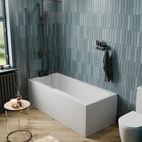 Affine Straight 1700 x 750mm Shower Bath, Chrome Curved Shower Screen and Front Panel