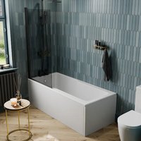 Affine Straight 1700 x 750mm Shower Bath, Black Smoked Shower Screen and Front Panel