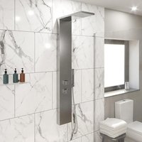 Merano Thermostatic Square Shower Tower Panel with Handset & 2 Body Jets - Brushed Steel