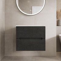 Vitusso Fluted Black Wall Hung Bathroom Vanity Unit without Basin 600mm - White Marble Top