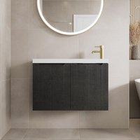 Vitusso Fluted Black Wall Hung Cloakroom Vanity Unit with Basin 800mm