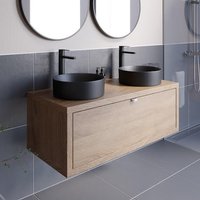 Vitusso Garda Wood Wall Hung Double Countertop Vanity Unit with Lyon Black Basins - 1100mm
