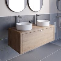 Vitusso Garda Wood Wall Hung Double Countertop Vanity Unit with Lyon White Basins - 1100mm