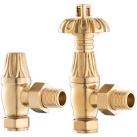 Arroll Ornate Head 15mm Thermostatic Radiator Valve & Lockshield Old English Brass
