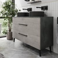 Vitusso Idro Grey Double Countertop Vanity Unit with Lyon Black Basins - 1200mm