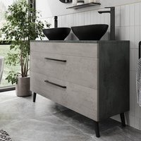 Vitusso Idro Grey Double Countertop Vanity Unit with Roubaix Black Basins - 1200mm