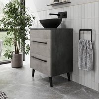 Vitusso Idro Grey Freestanding Countertop Vanity Unit with Roubaix Black Basin - 550mm