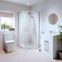 Affine Royan Bathroom Suite with 900mm Luxura Quadrant Enclosure, Toilet & Artis Vanity Unit 600mm