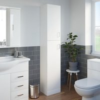 Alpine White Gloss Freestanding Tall Bathroom Storage Cabinet - 1900 x 350mm