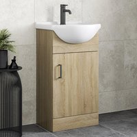 Alpine Oak Wood Freestanding Cloakroom Vanity Unit with Basin - 450mm