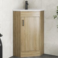 Alpine Oak Wood Corner Vanity Unit with Basin - 585mm - Single Door